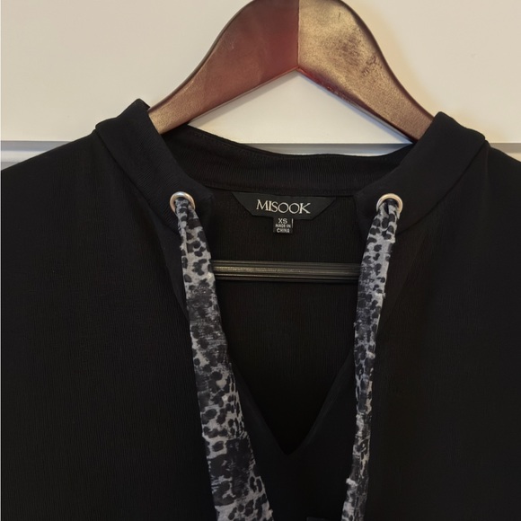 Misook Black Midi Dress with Printed Tie-Neck